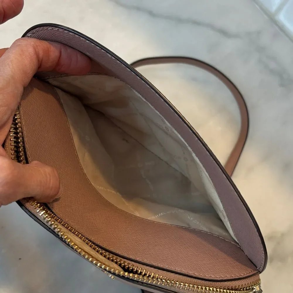 Michael Kors Crossbody Bag Purse Handbag Saffiano Leather Domed Chain-link Pink